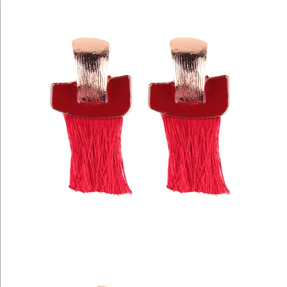 Red Stunning Tassel Metal Drop Earrings Royalty J